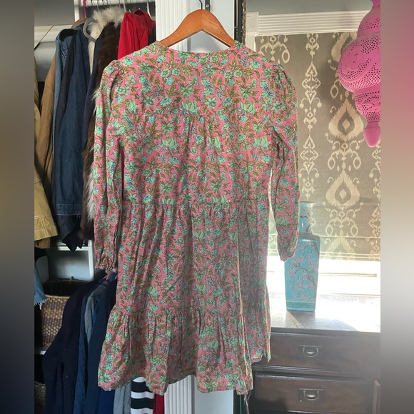 Madison Matthews mini folly dress in pink handblocked print perfect Easter dress - Picture 3 of 7